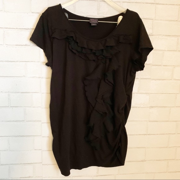 Motherhood Maternity Black Ruffled Ruched Top L - Picture 7 of 11